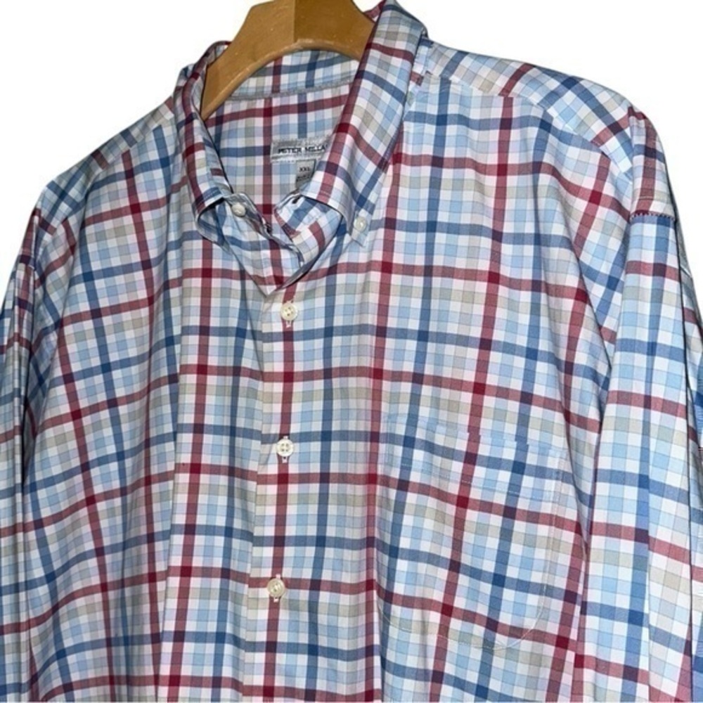 Peter Millar Men’s Size XXL Red Blue Tan Plaid Button Down Long Sleeve Shirt